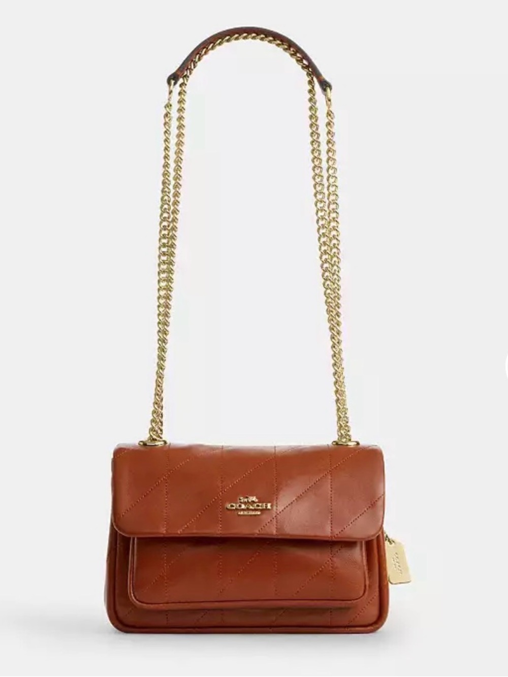 Coach Elodie Quilted Crossbody in Cognac Brown with Gold Chain